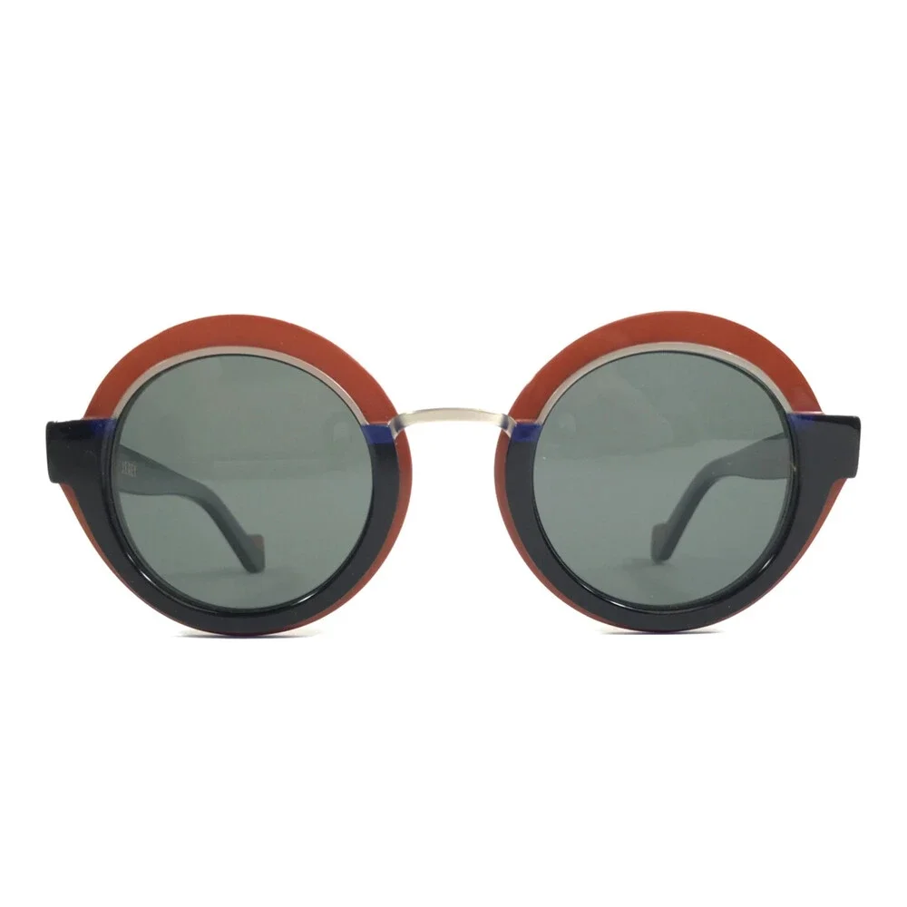 J.F. Rey Sunglasses AGATHA 3328 Blue Brown Round Frames w/ Gray Polarized Lenses